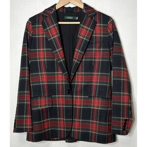 Lauren Ralph Lauren Blazer Womens 8 Tartan Plaid Print Contemporary One Button